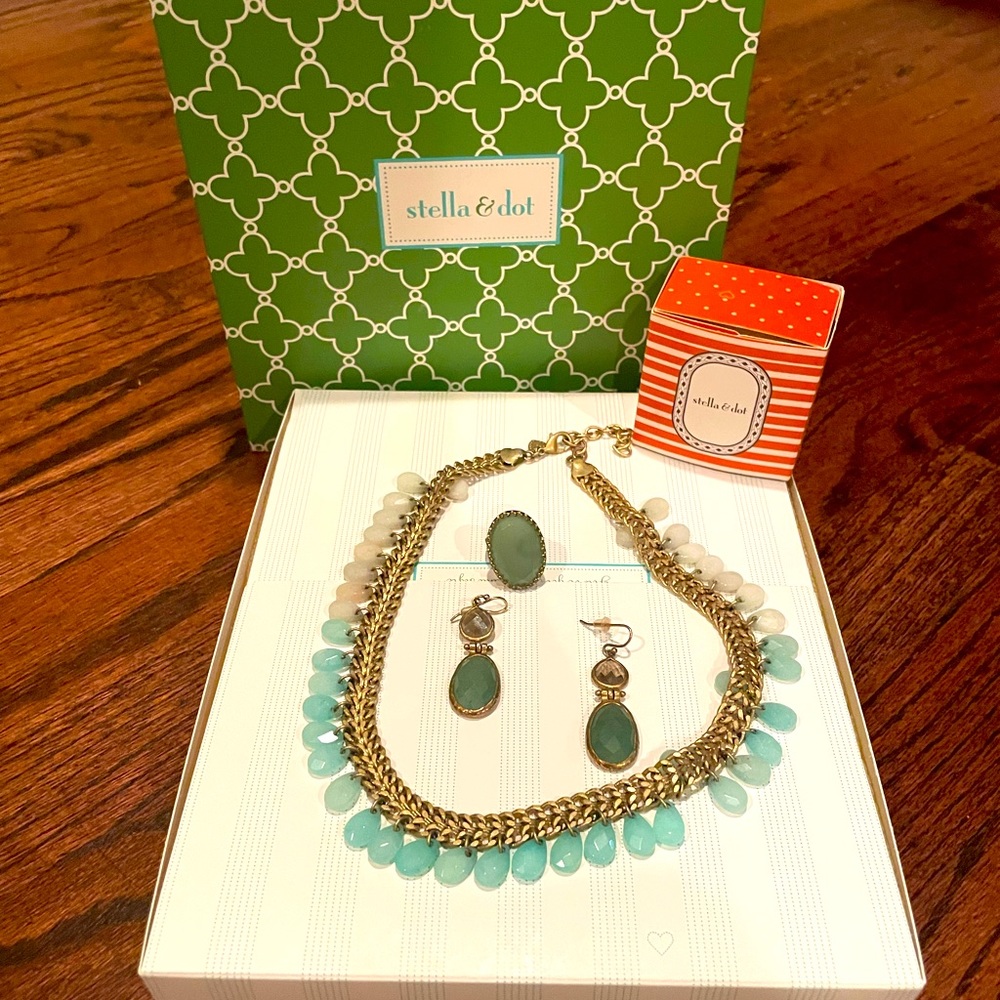 Stella Dot Jewelry Set - Contessa Necklace, Camilla Ring, Earrings